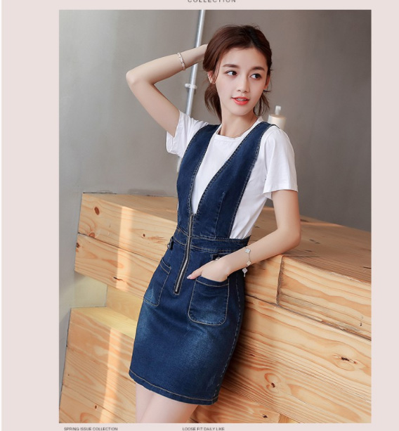 Đầm Yếm Jeans  Phối Dây Kéo D698