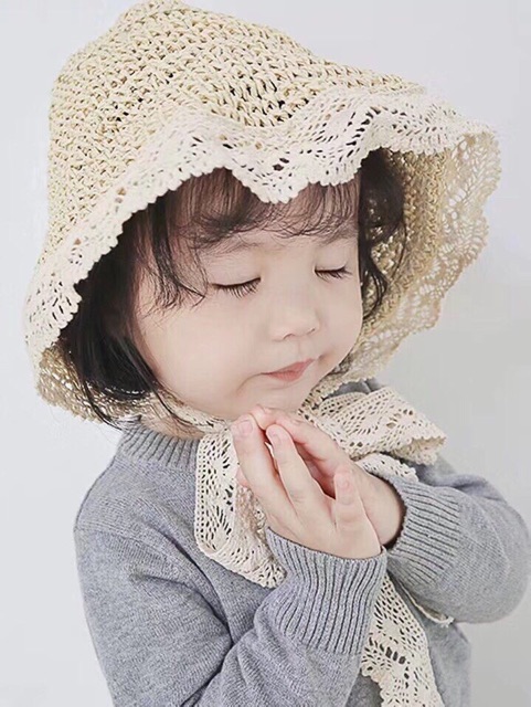 [MẪU MỚI] Mũ cói bèo viền ren tiểu thư cho bé