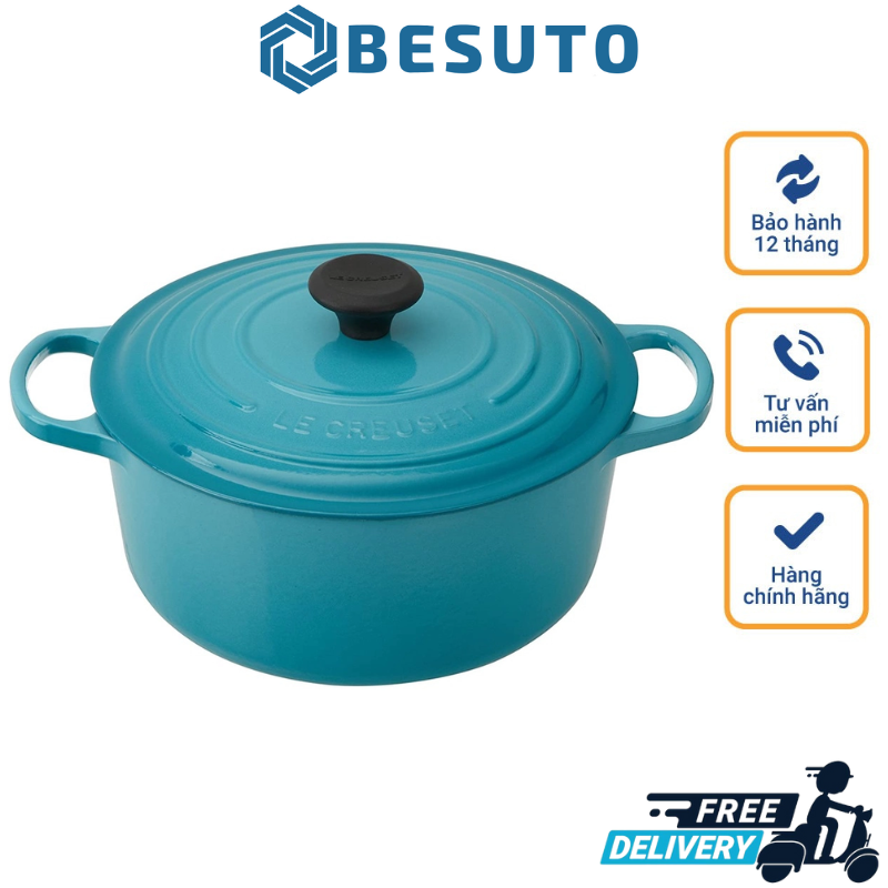 Premium Green Cast Iron Pot Le Creuset Bräter Rund Evo 20cm Caribbean Blue, Solid Hand Cast Cast Iron Pot, Imported from Germany