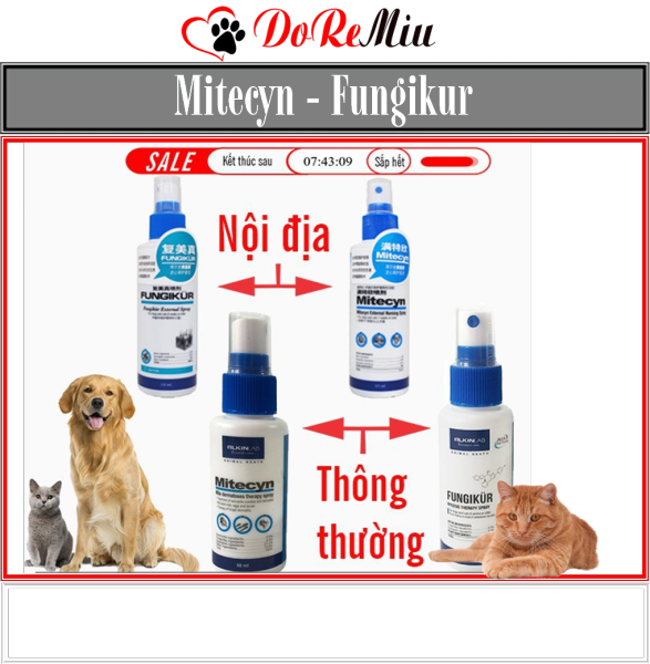 Doremiu- Fungikur (Nội địa TQ) Xịt Ve rận bọ chét trên chó mèo Xịt nấm viêm da trên thú cưng