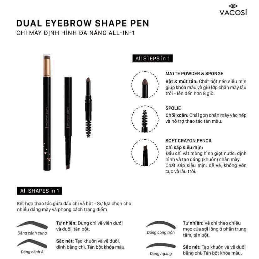 Chì Kẻ Chân Mày 3 Đầu VacoSsi Dual Eyebrow Shape Pen