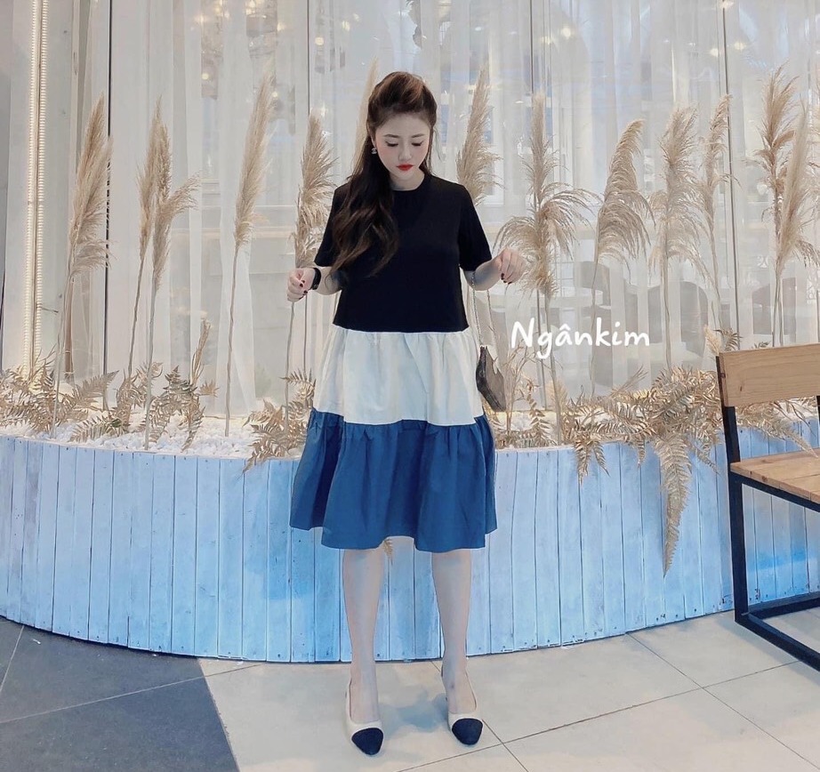 [HÀNG THIẾT KẾ] Váy bầu công sở thiết kế dáng suông chất lụa hàn châu freesize tới 70kg