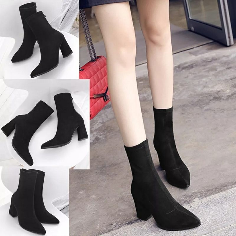 Giày Bốt Nữ Boot Cổ Cao Khóa Cạnh Gót Vuông 7 Phân (Có Gót vuông và gót nhọn - boot lửng thu đông)