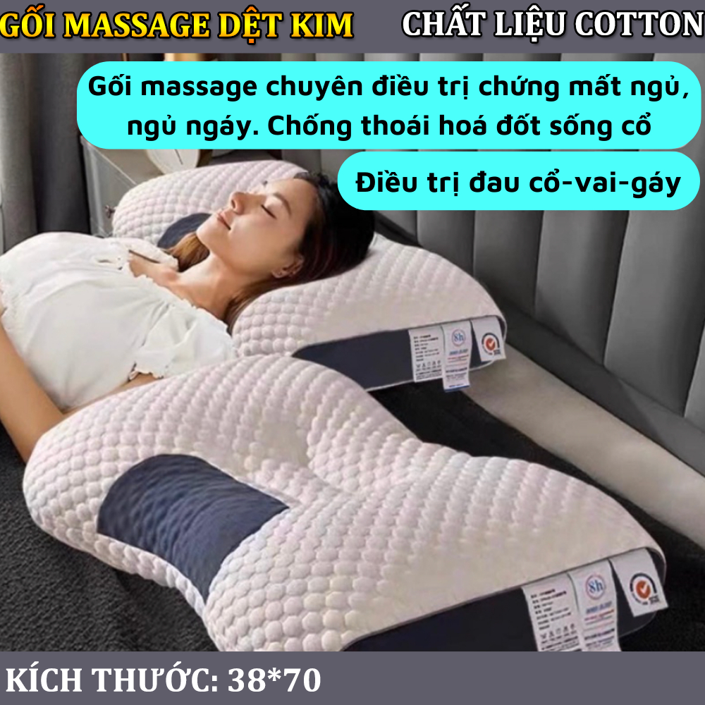 Gối ngủ chống mỏi cổ, gối ngủ spa dệt kim nhật bản chống vẹo cổ cao cấp chính hãng, đàn hồi thoáng khí - gk chính hãng