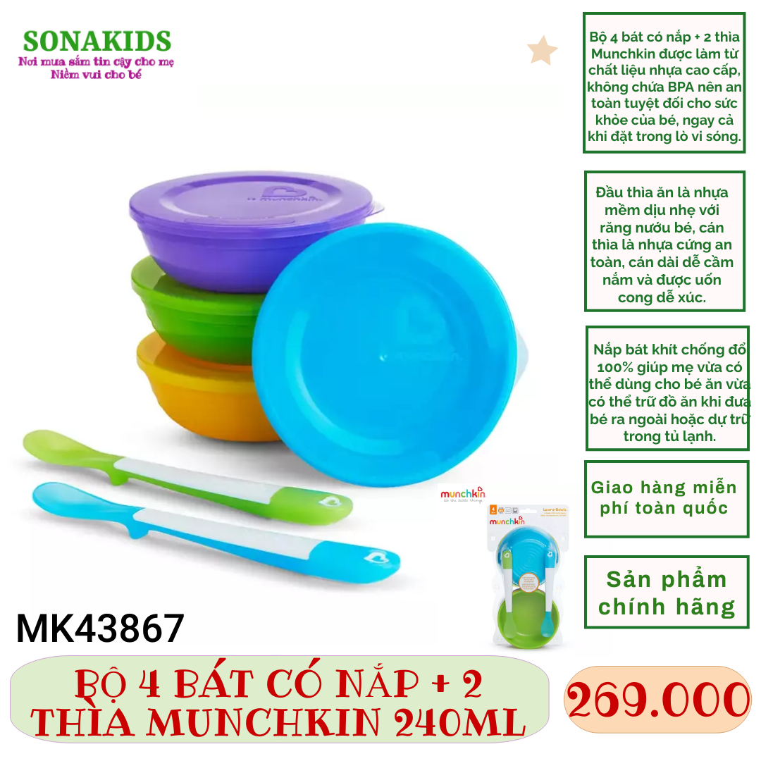 BỘ 4 BÁT CÓ NẮP + 2 THÌA MUNCHKIN MK43867