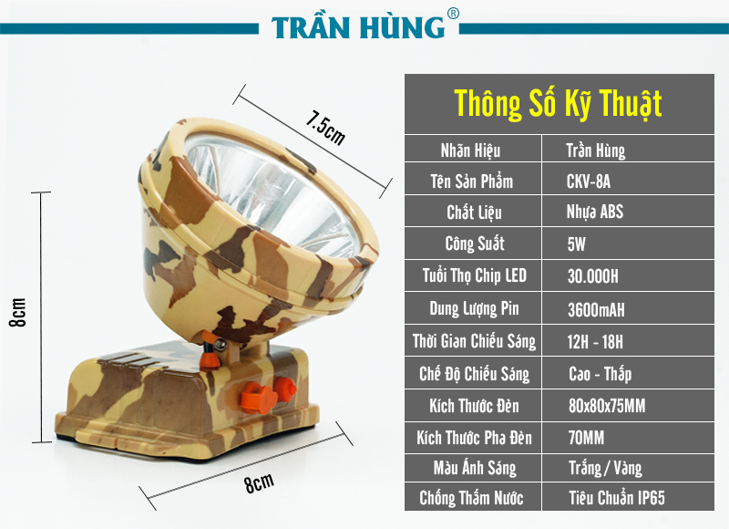 Đèn Pin Đội Đầu Cao Cấp - CKV 8A - Bảo hành đổi mới 4 tháng