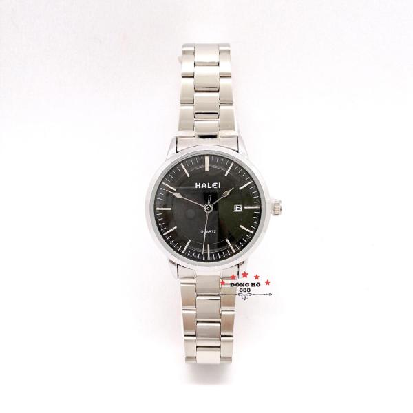 Đồng hồ nữ HALEI dây kim loại có lịch thời thượng ( HL565 dây trắng mặt đen ) - TẶNG 1 vòng tỳ hưu phong thuỷ
