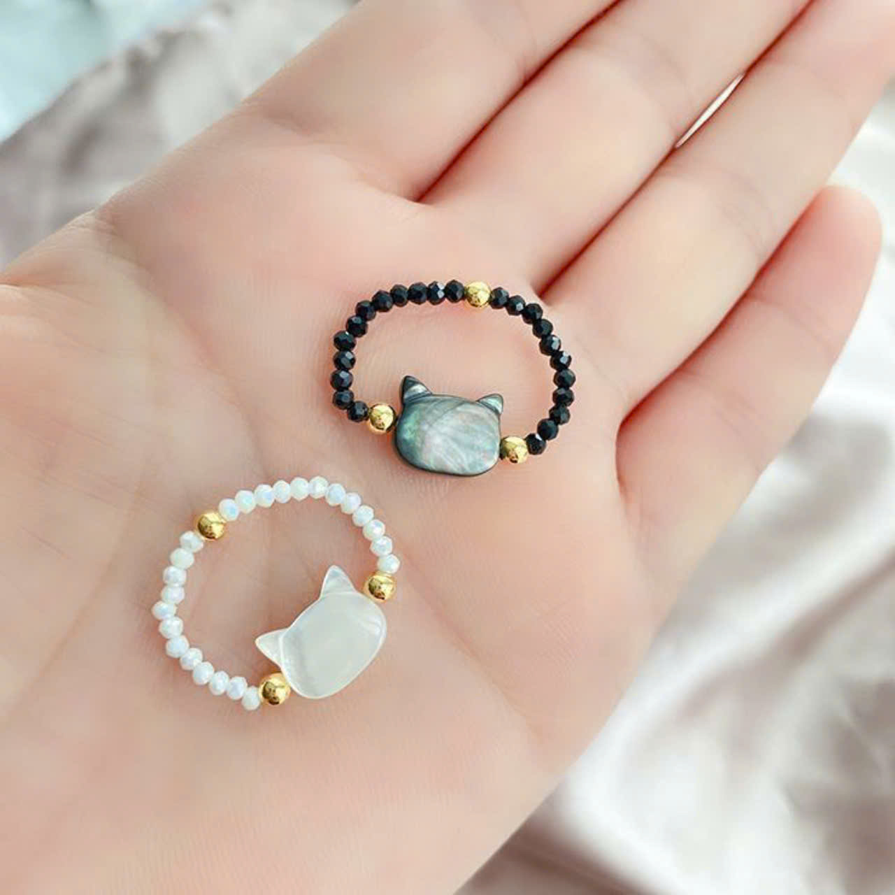 Nhẫn co gian đính hạt hình mèo thời trang phụ kiện nữ