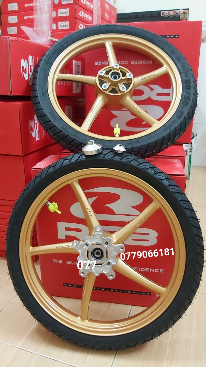 BÁNH MÂM 5 CÂY MÀU VÀNG ĐỒNG RCB CHÍNH HÃNG VỎ MICHELLIN KÈM LỒNG NHÔM XÀI ĐĨA ZIN GẮN VỪA KHÔNG CHẾ CÓ 2 MÀU ĐEN VÀ VÀNG ĐỒNG