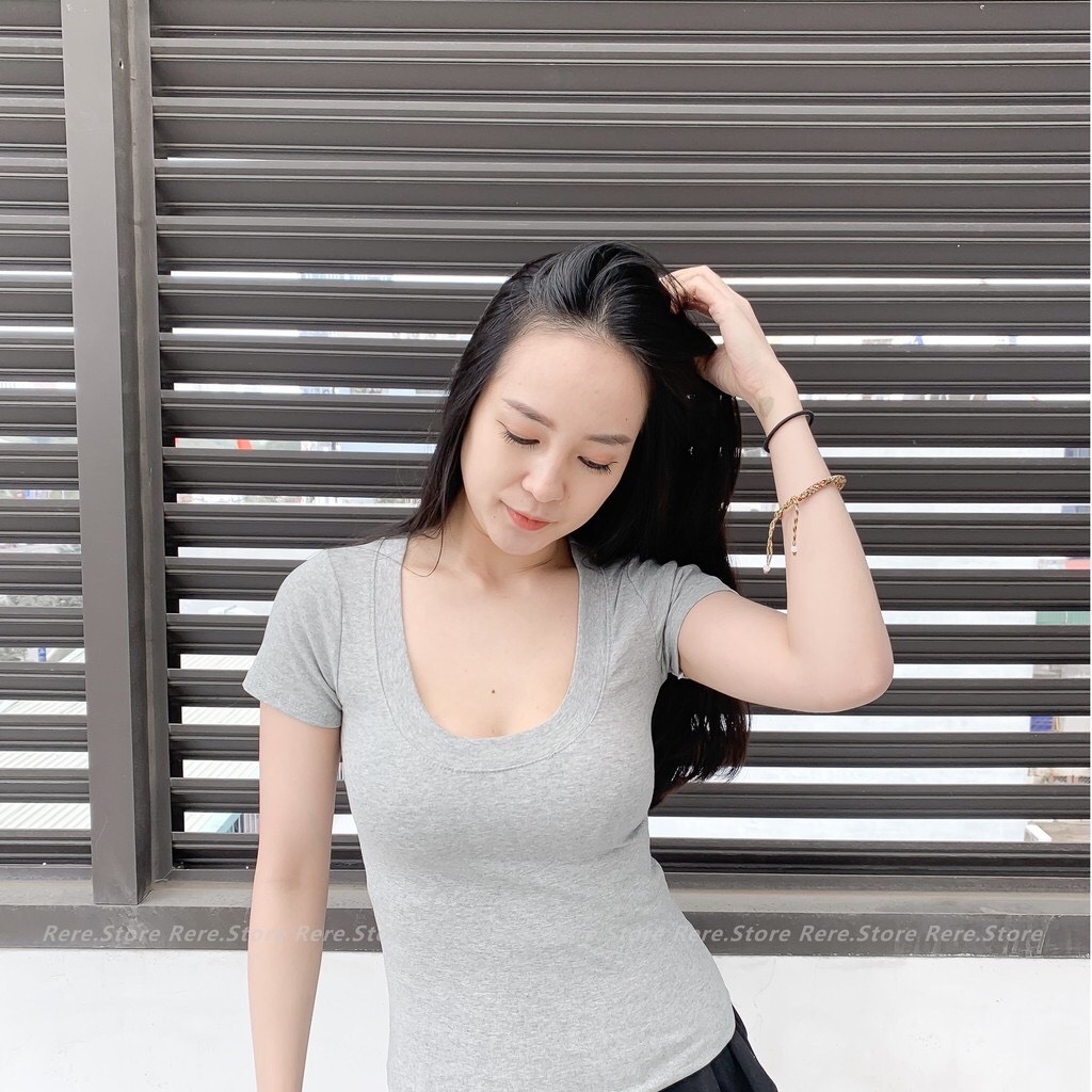(ảnh thật) Áo phông nữ cổ vuông co giãn 4 chiều đẹp