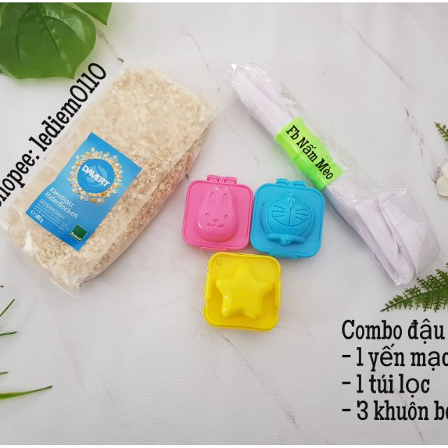 Combo đậu hũ yến mạch( tách lẻ 200gr yến mạch+ 2 khuôn+ 1 túi lọc)