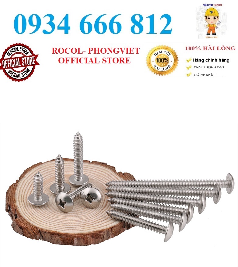 (INOX201) 50 cái Vít gỗ đầu dù M4,M5 inox201 M4,M5