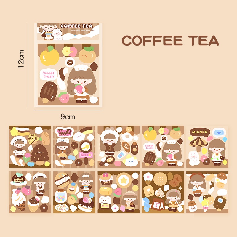 Combo 10 tấm sticker cắt sẵn cute trang trí sổ, bình nước,...