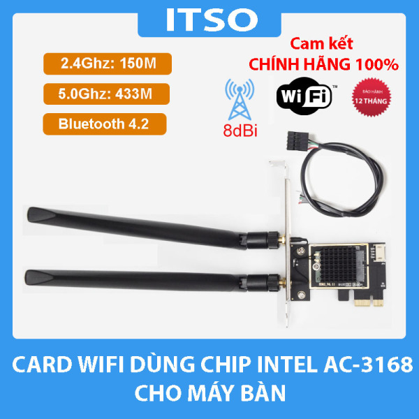 Card WIFI Intel AC 3165 7260  8260 9260 AX200 có tản nhiệt cho máy bàn