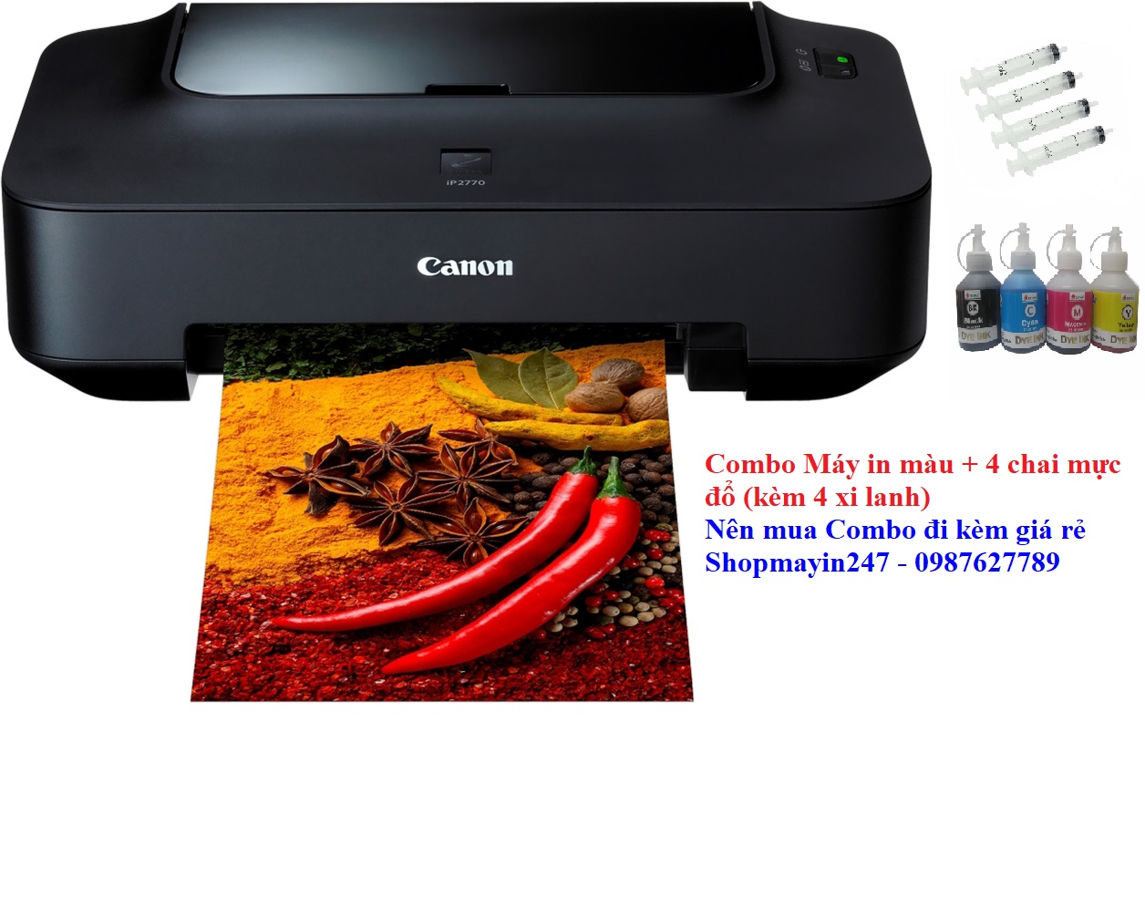 Chính hãng máy in màu Canon 2770 + 4 chai mực đổ