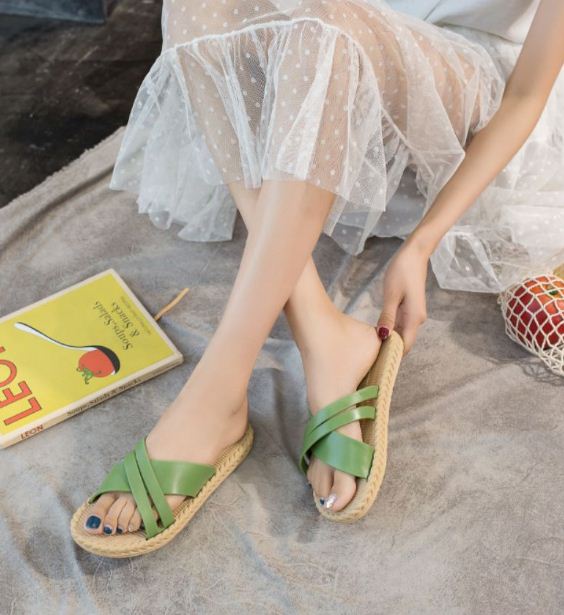 Dép nữ quai chéo đế cói chống trượt DN04