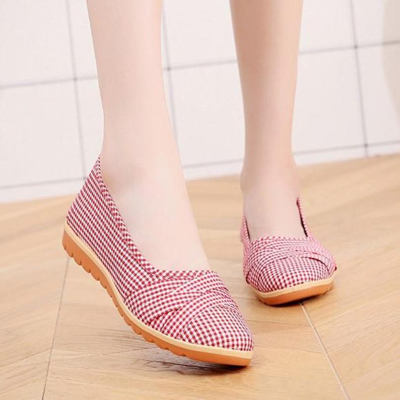 Giày búp bê vải caro đế bằng 2cm đi bộ cực êm chân V189 giá rẻ