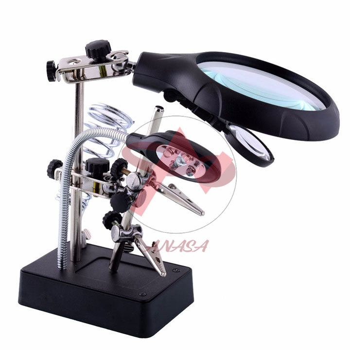Kính Lúp Đôi Kẹp Hàn Để Bàn Có Đèn Led Chiếu Sáng TE-800