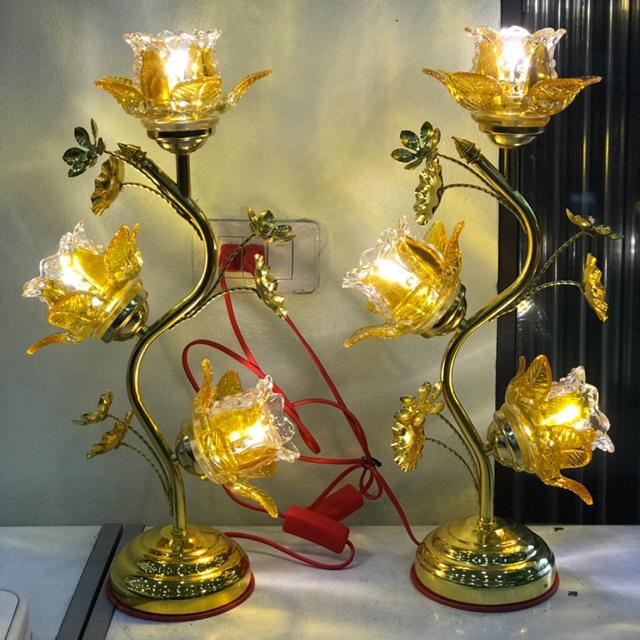 (Hàng Loại 1) ĐÈN THỜ HOA SEN THUỶ TINH 40cm -50cm ( 1 Đôi)