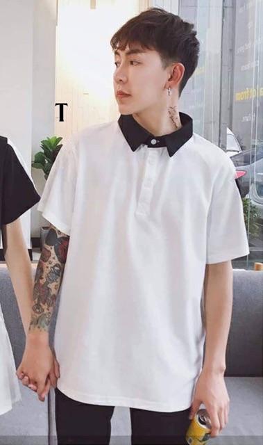 Áo polo trắng lé cổ đen cá tính DTR0919