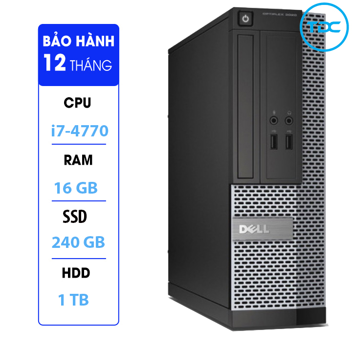 [Trả góp 0%]Case máy tính đồng bộ DELL Optiplex 3020 Intel Core i7-4770 ram 16GB Ổ cứng SSD 240GB + HDD 1TB .Tặng USB Thu Wifi  Bảo hành 12 tháng