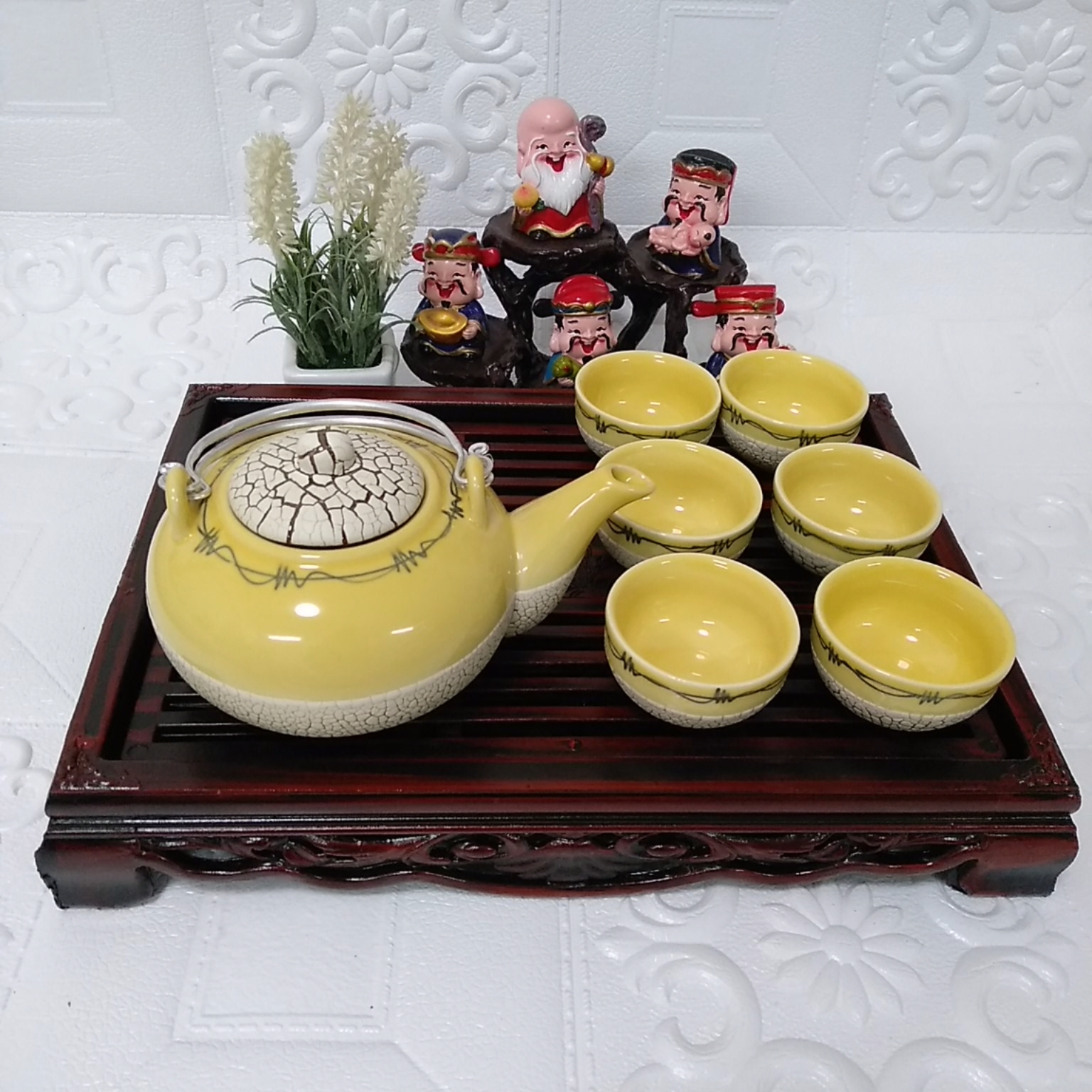 Bộ ấm chén men rạn Bát Tràng RT2 kèm khay