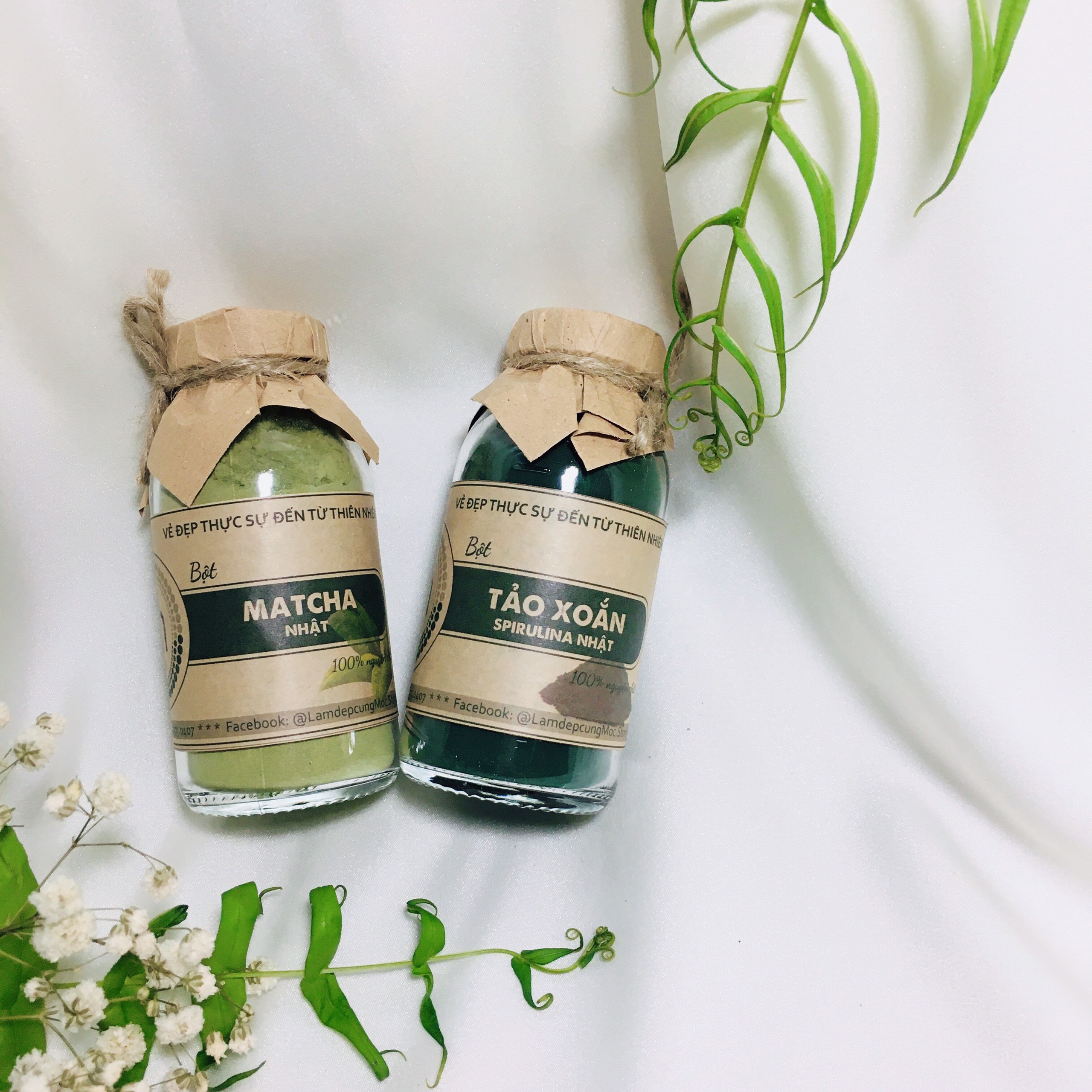 Bột mặt nạ Tảo Xoắn Spirulina Nhật bản MỘC nguyên chất dưỡng ẩm trắng da ngăn ngừa mụn làm mờ nếp nhăn túi 10g, 30g và chai 100ml (70g)