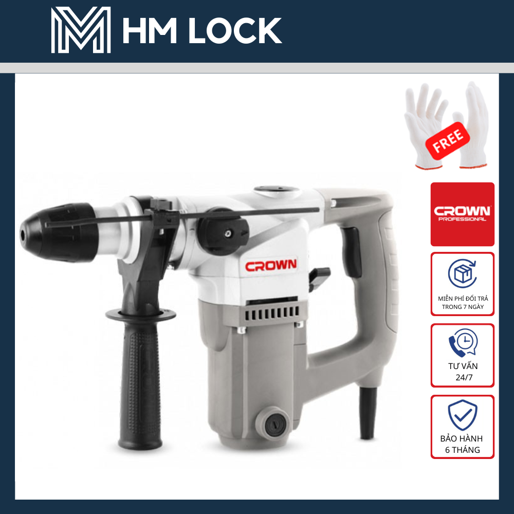 26mm máy khoan búa đầu sập 11oow crown - chuyên dùng khoan bê tông, sắt, thép - ct18101 - hàng chính hãng - hm lock