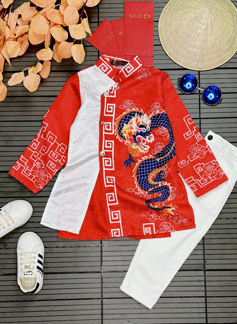 áo dài cách tân bé trai vải gấm
