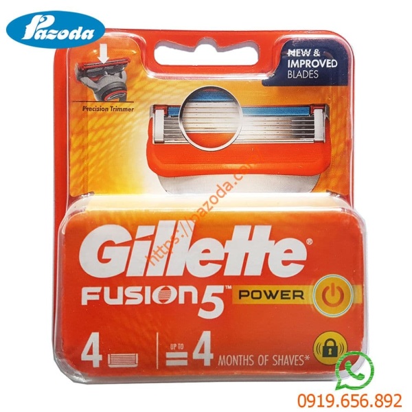 Hộp 4 lưỡi dao cạo râu Gillette Fusion Power( đầu cạo 5 lưỡi kép) nhập khẩu