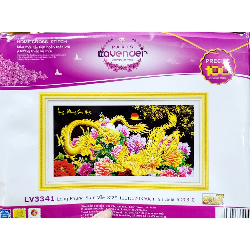[HCM]Tranh thêu chữ thập long phụng sum vầy LV3341 - kích thước 120 * 60