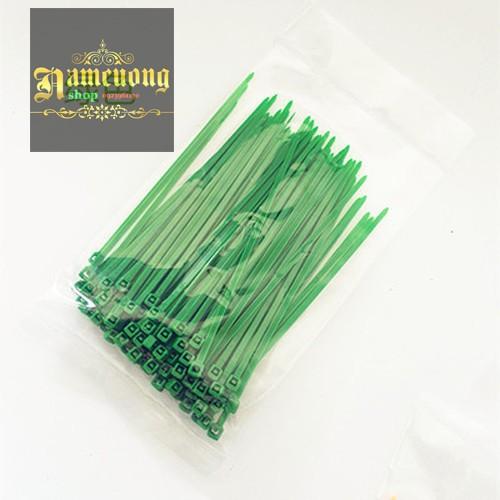 Bộ 100 sợi dây rút màu xanh lá cây 10cm, 1 tấc