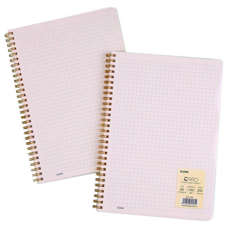 [DA ĐEN] Vở Lò Xo Kép Caro (6x6)mm B5 - 200 trang; MS: 585