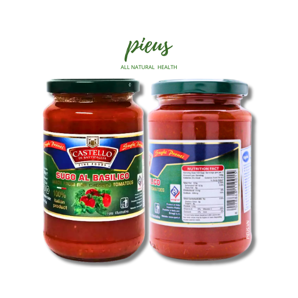 Sốt mì ý cà chua húng quế | Basil Sauce Castello 350g - Sốt pasta nguyên liệu nấu ăn nhập khẩu Ý tiện lợi, hương vị thơm ngon