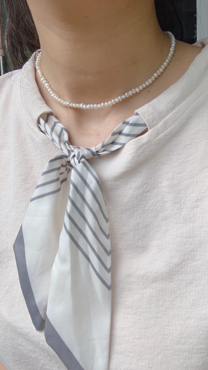 Vòng cổ chocker ngọc trai thật- ngọc ovan 3-4li