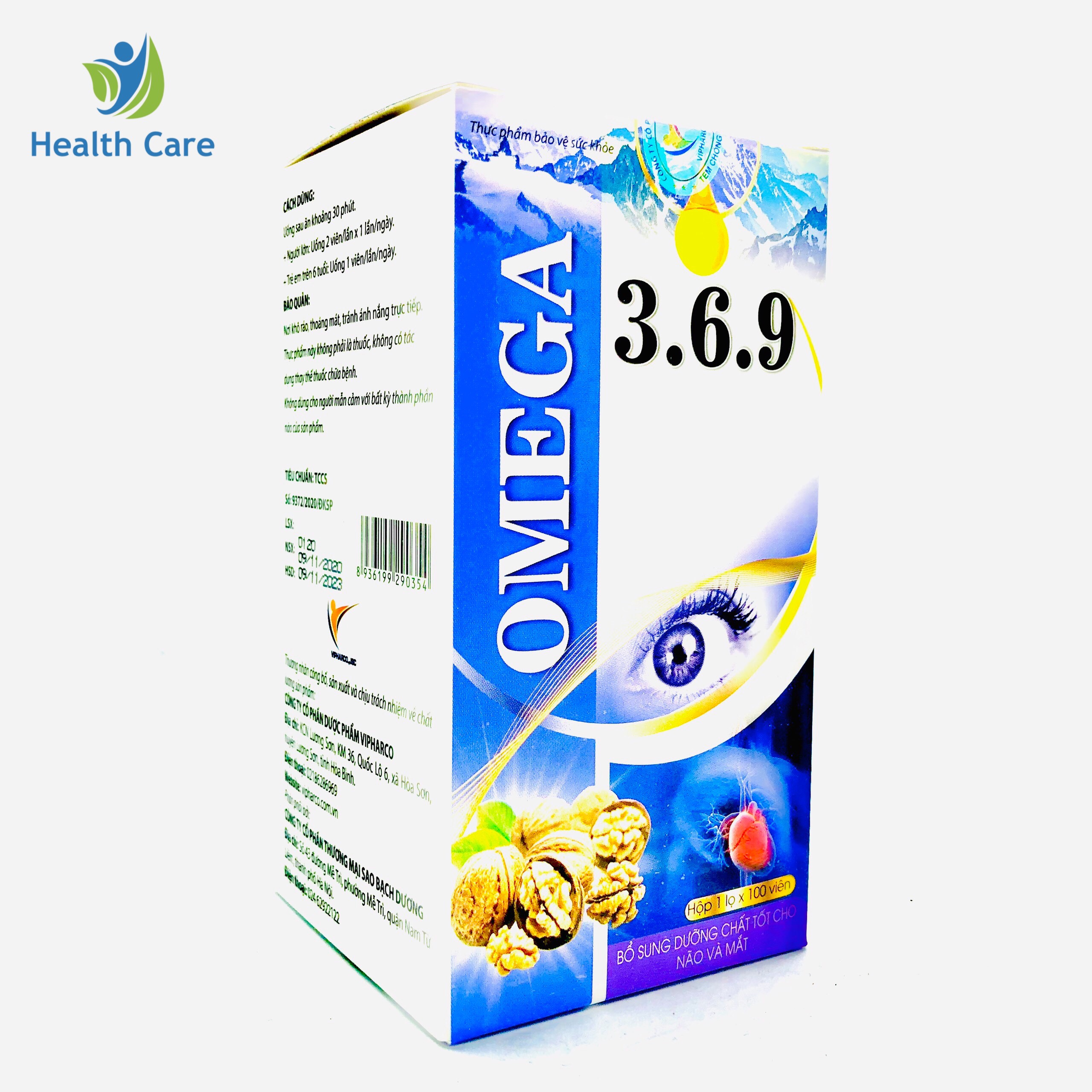 Omega 3.6.9 Vipharco - Bổ xung dưỡng chất cho não và mắt tăng cường trí lực và sáng mắt - Hộp 100v