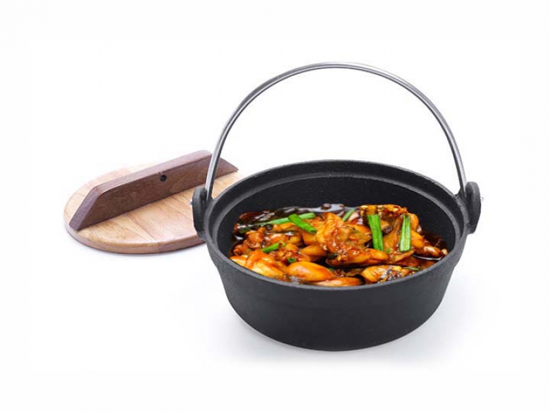 Nồi gang đáy từ nấu được bếp từ có chống dính Dragon Vạn Lợi nắp gỗ sang trọng