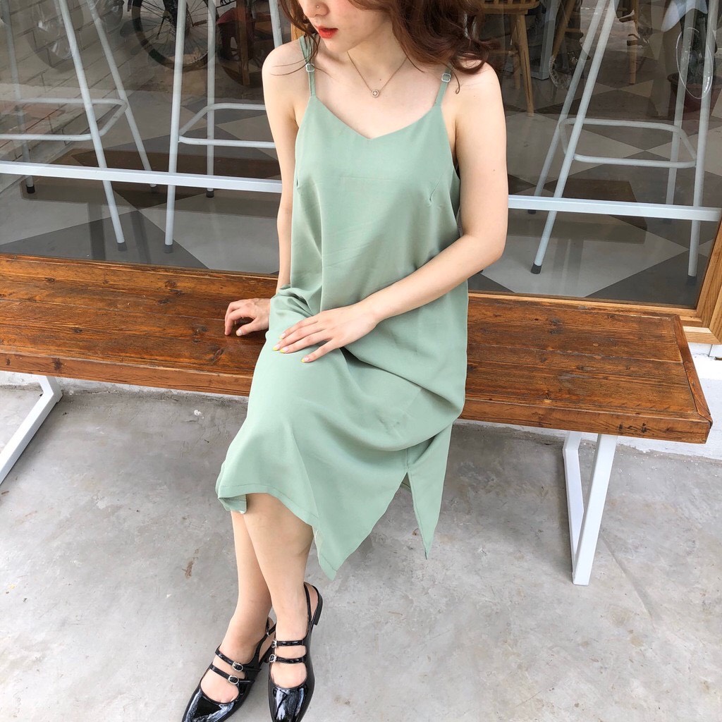 Đầm maxi đũi lụa 2 dây khuy chỉnh cao cấp thoáng mát