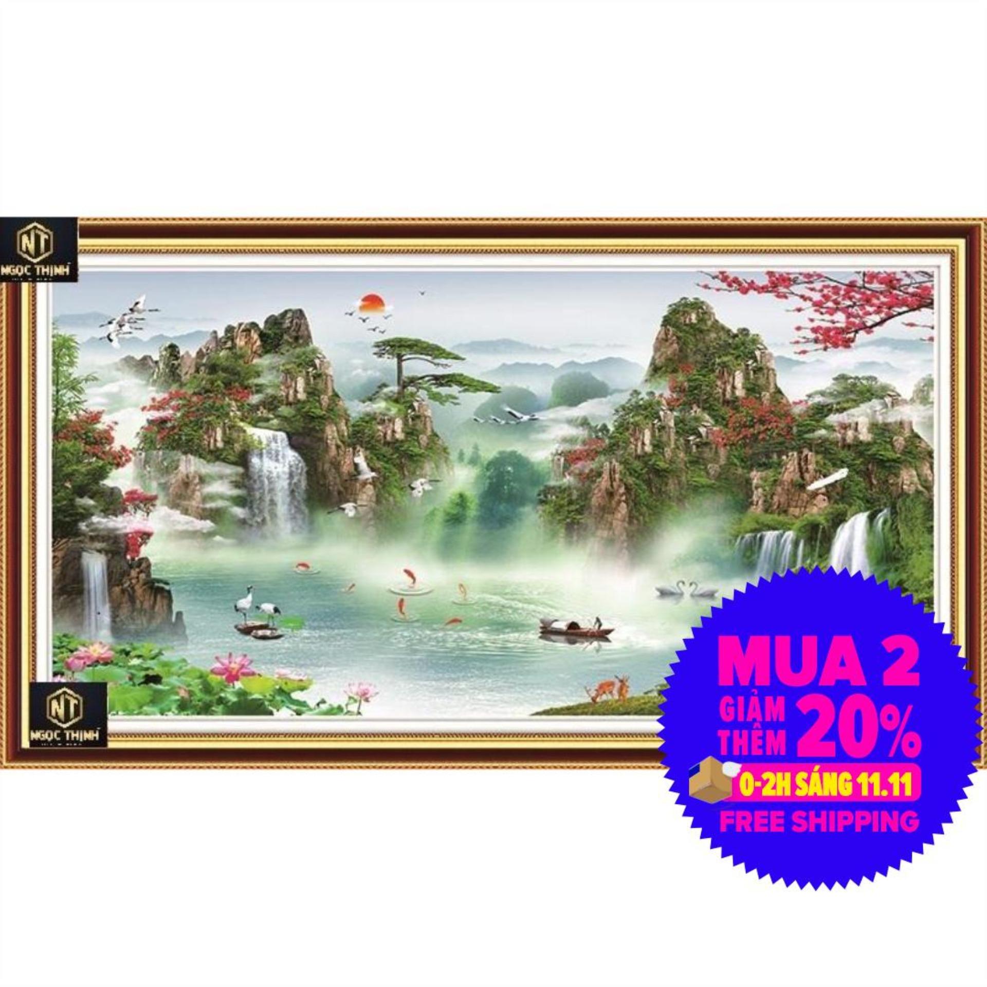 Tranh đính đá PHONG CẢNH Lưu Thuỷ Sinh Tài VS025 kích thước 120*60cm