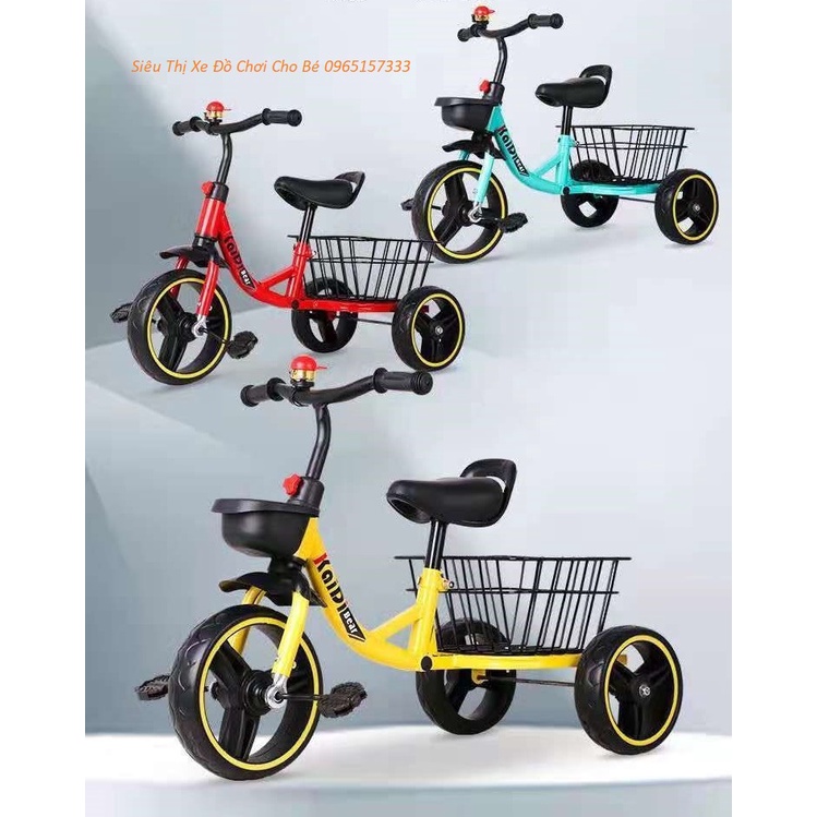 Xe đạp trẻ em, xe đạp 3 bánh kèm giỏ đồ lớn phía sau cho bé kiểu mới