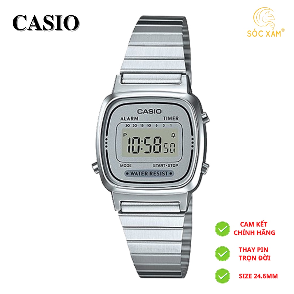 Đồng hồ nữ thời trang Casio kim loại đen bạc đẹp