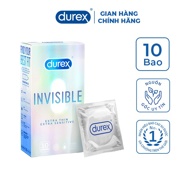 Bao cao su Durex Invisible Extra Thin siêu mỏng 10 bao