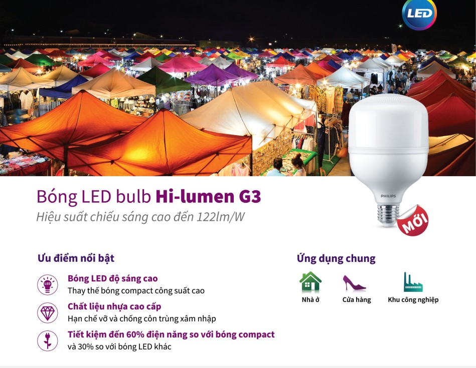 Bóng đèn Philips trụ TForce siêu sáng HB E27 (22W,30W,40W,50W) (01 bóng)
