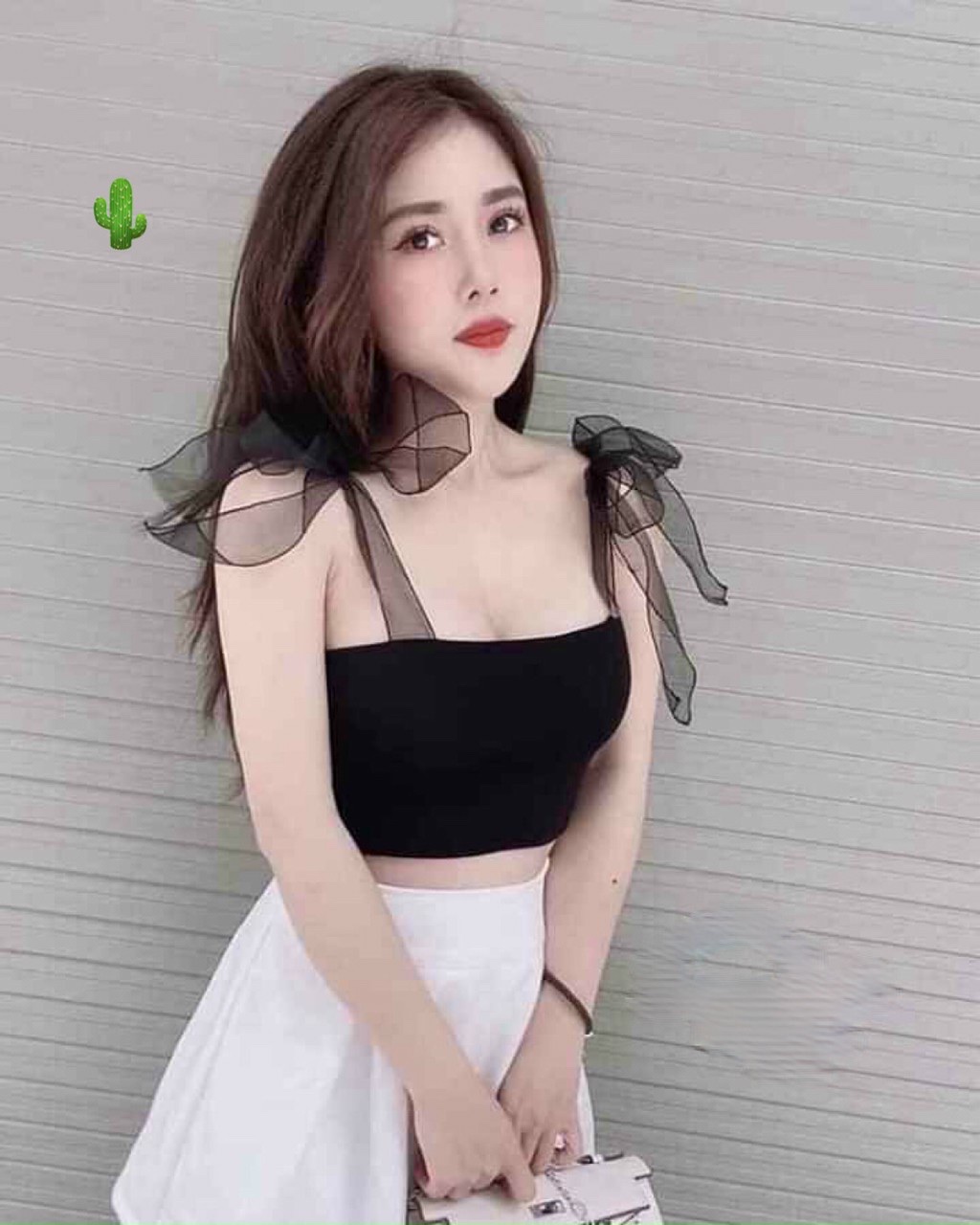 Áo Croptop Dây Lưới Cột Nơ Vai