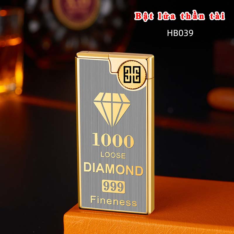 Bật lửa ga mạ vàng khắc hình kim cương