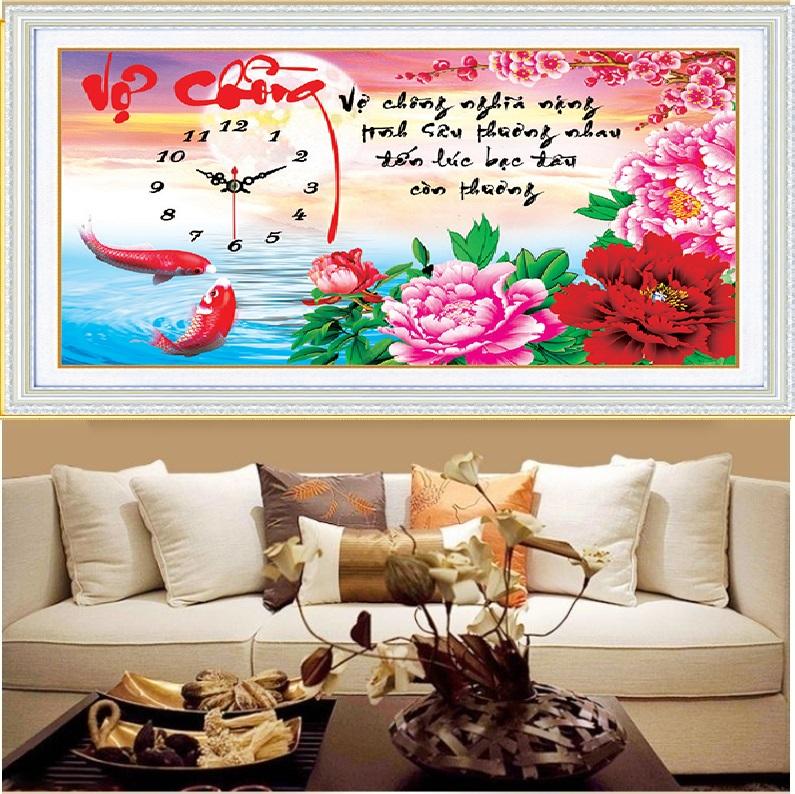 Tranh đính đá mẫu mới Đồng Hồ Vợ Chồng-KT: 78x50