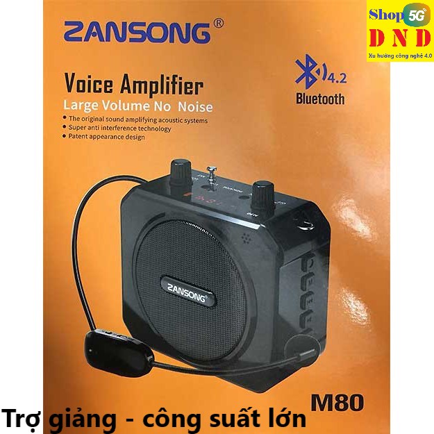 Zansong M80, có bluetooth 4.2, mic trợ giảng không dây, sạc ngược cho mic và điện thoại, nhỏ gọn, công suất lớn, pin trâu