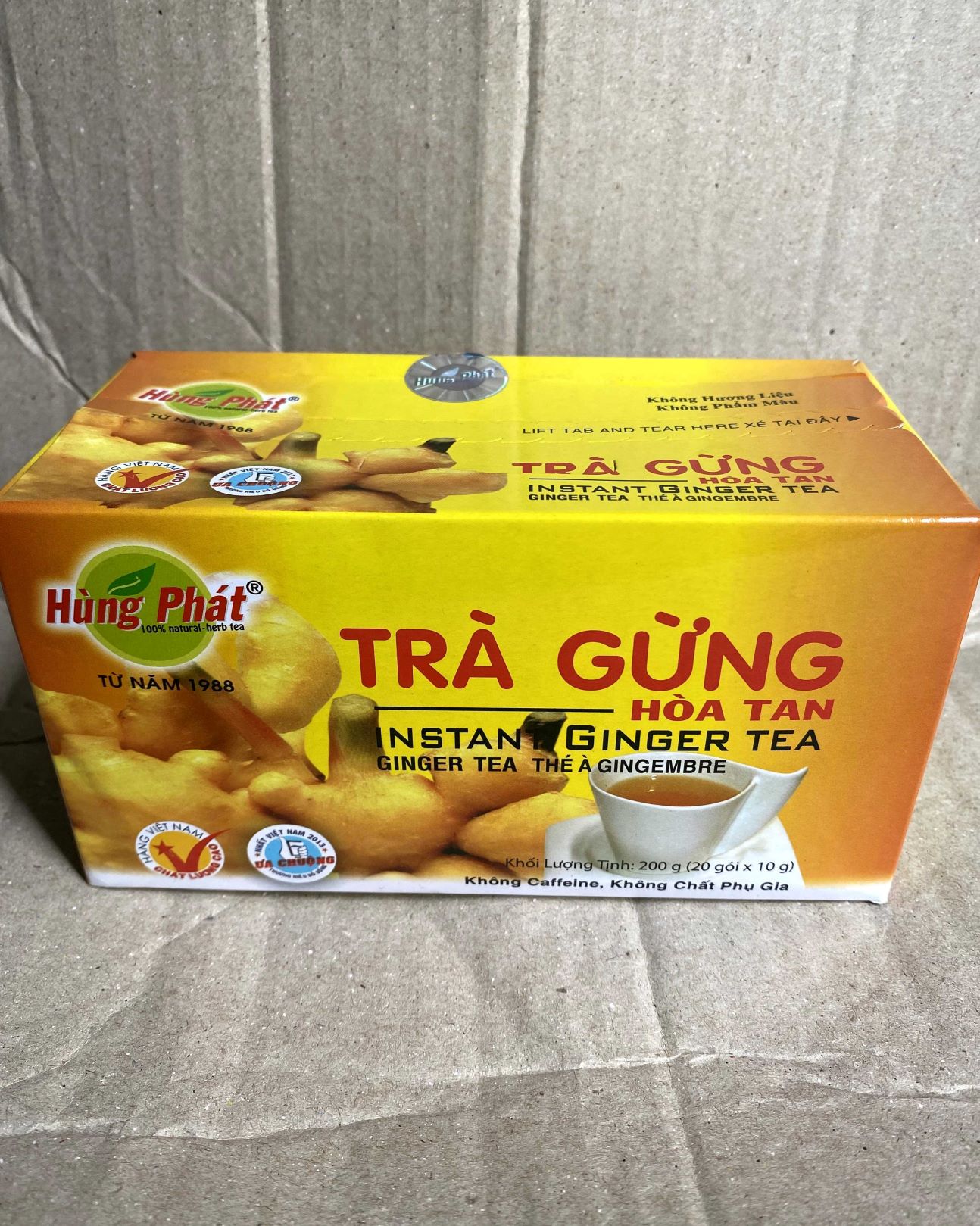 Trà Gừng Hòa Tan HÙNG PHÁT Hộp 200g (20 gói x 10g)