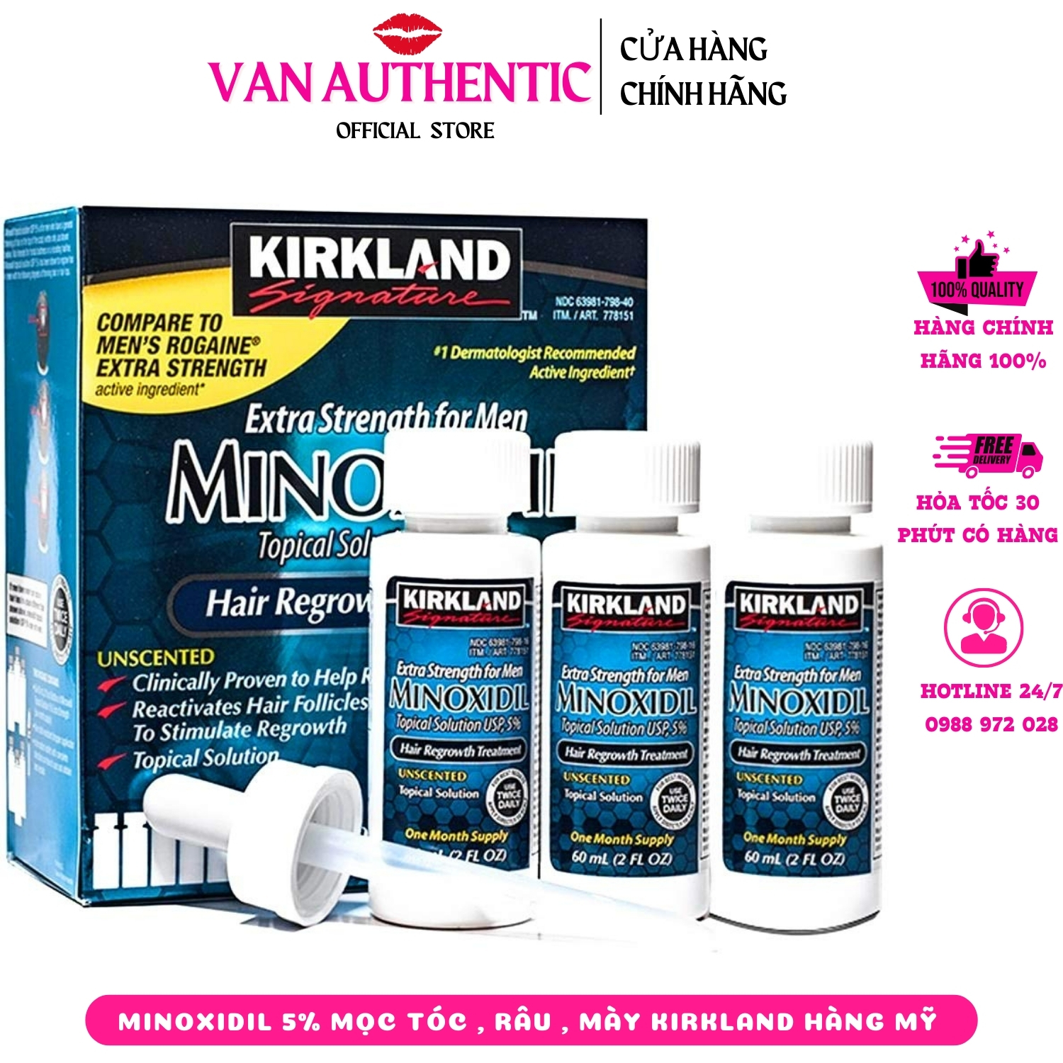 Minoxidil 5% Dạng Lỏng Mọc Râu Tóc Kirkland Mỹ (1 Hộp 6 lọ) bán sỉ