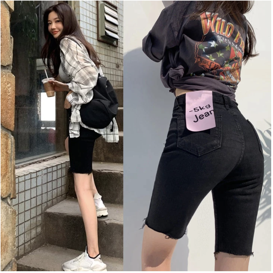 Quần ngố nữ lửng đen vải co giãn có big size